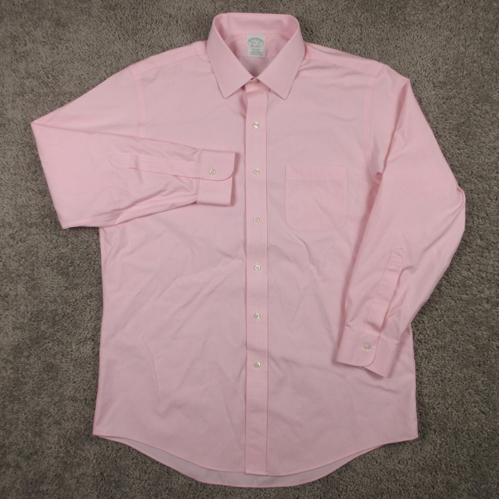 Brooks Brothers Shirt Mens L 16.5 32 Pink Striped Milano Slim Dress Button Up